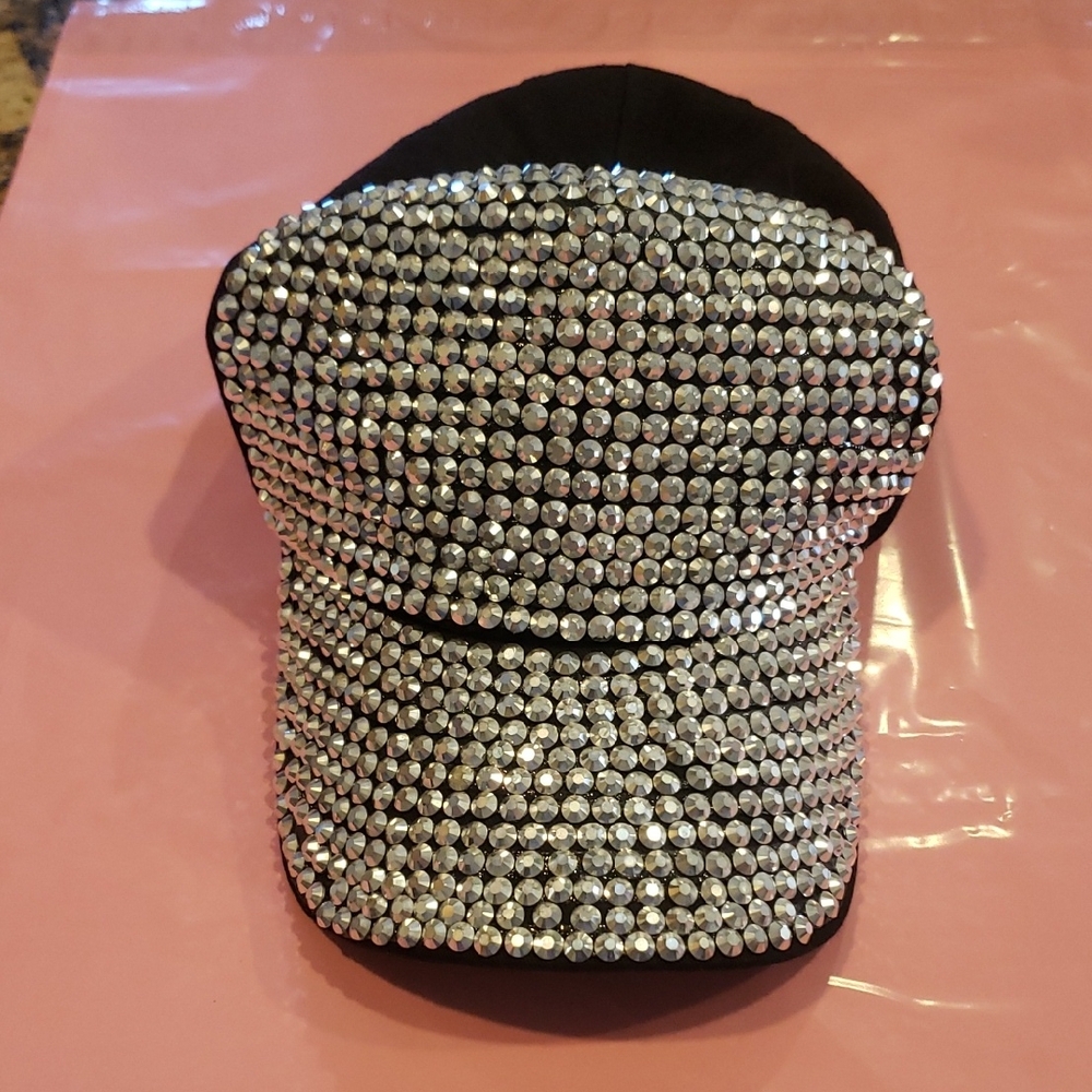 Rhinestone Embellished Black Cap